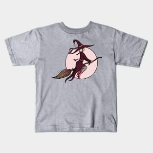 Pink Flying Witch Digital Illustration Kids T-Shirt